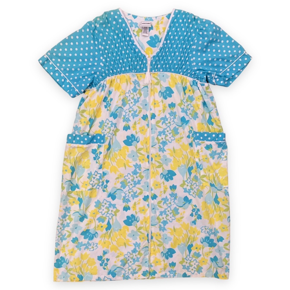 Y2K Bright Blue and Yellow Boho Floral Print Nightgown with Tassel Zipper